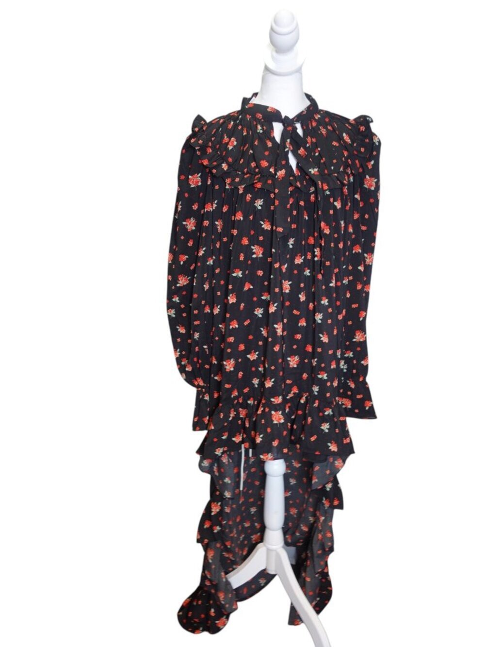 WeWoreWhat High-Low Polka Dot Floral Drape Ruffled Long Sleeves Dress size M